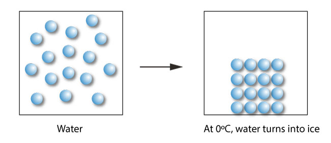 water molecules organized into a solid structure