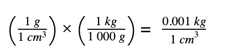 convert density of water to correct unit