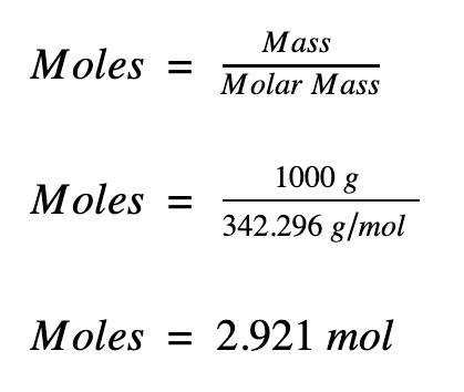 mass over molar mass = number of moles 