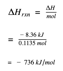 calculate enthalpy change per moles of reaction